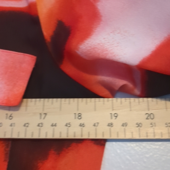 Calvin Klein Blouse Womens Small Orange Red and Black Abstract Sheer Button Up - Picture 5 of 7